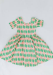 Short Sleeve Twirl Dress in Pink Tulips