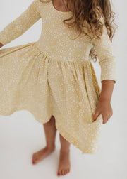 3/4 Sleeve Twirl Dress in Buttercup