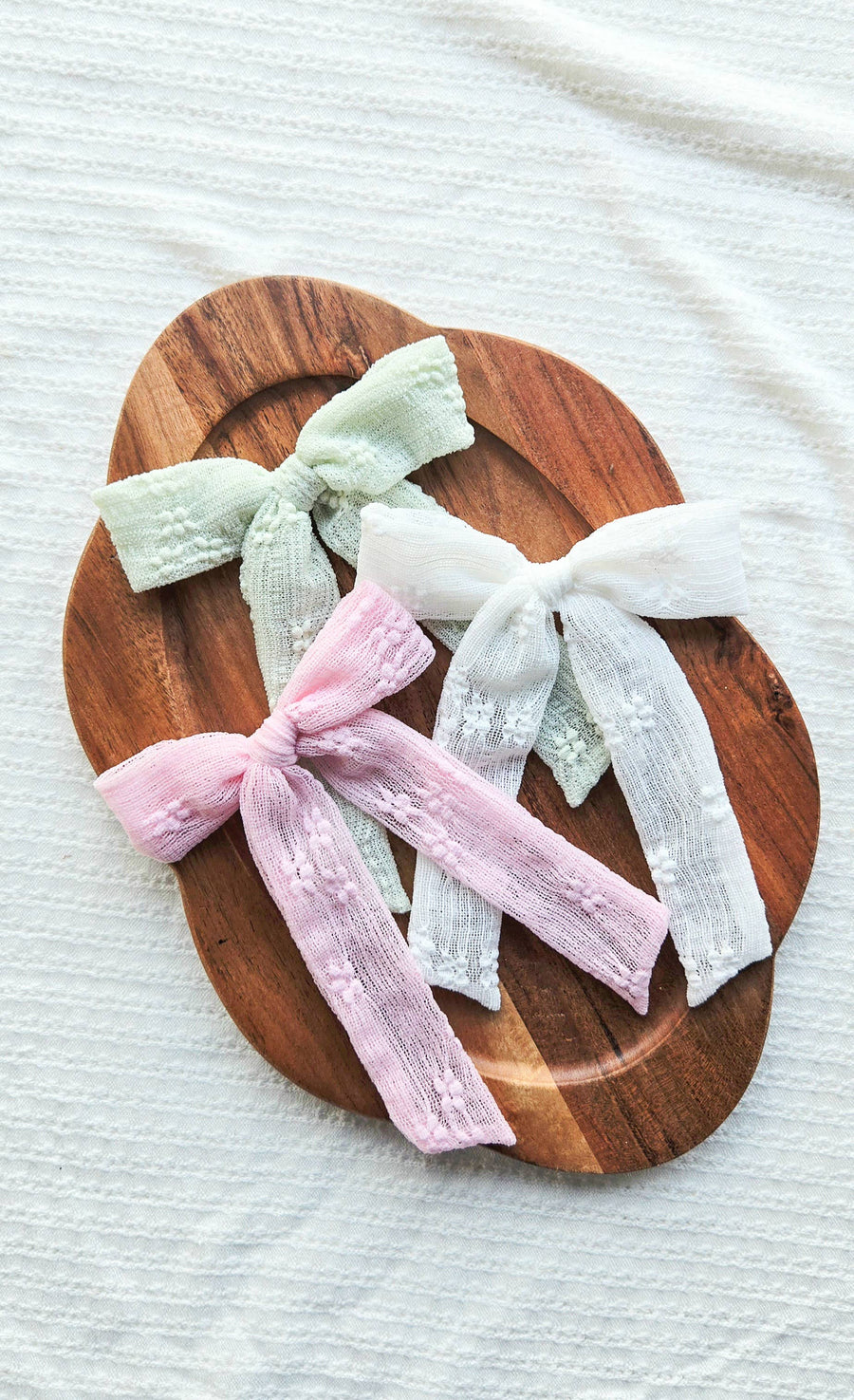 Long Tail Bow on Clip • Pink Floral Lace
