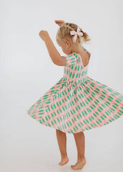 Short Sleeve Twirl Dress in Pink Tulips