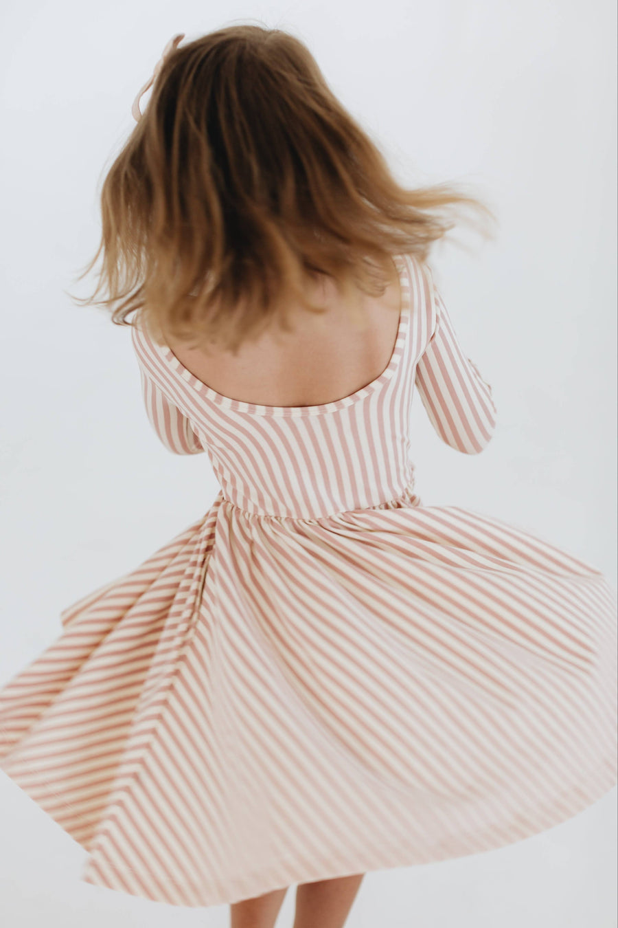 3/4 Sleeve Twirl Dress in Vintage Pink Stripes