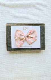 Large Pinwheel Bow on Clip • Floral Peach Grid