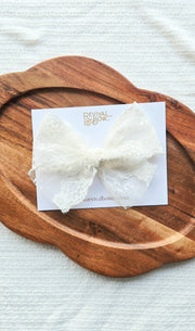 Lace Bow on Clip • Cream Lace