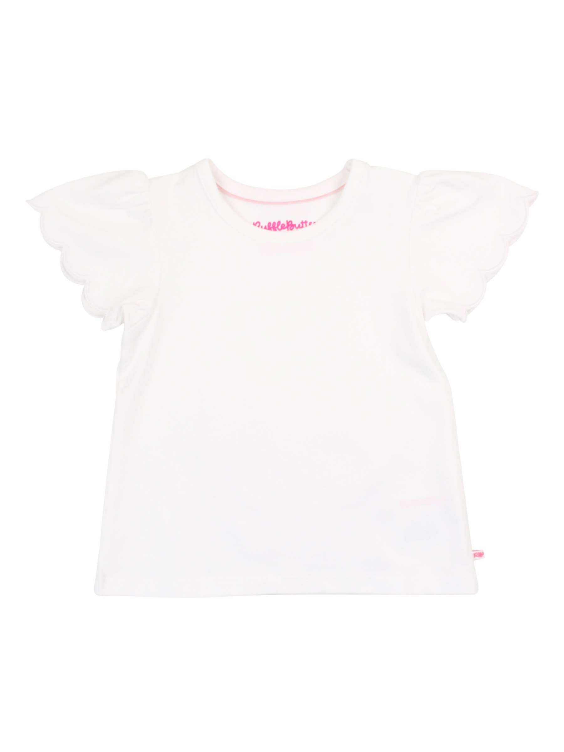 Girls White Knit Short Sleeve Scallop Tee