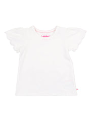 Girls White Knit Short Sleeve Scallop Tee