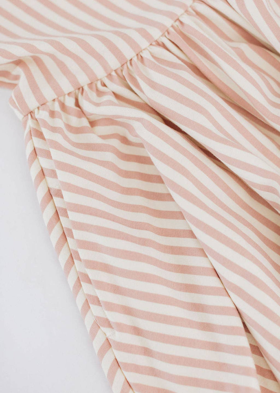 3/4 Sleeve Twirl Dress in Vintage Pink Stripes