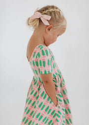 Short Sleeve Twirl Dress in Pink Tulips