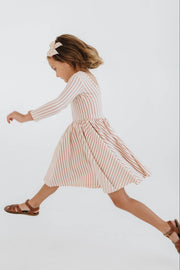 3/4 Sleeve Twirl Dress in Vintage Pink Stripes