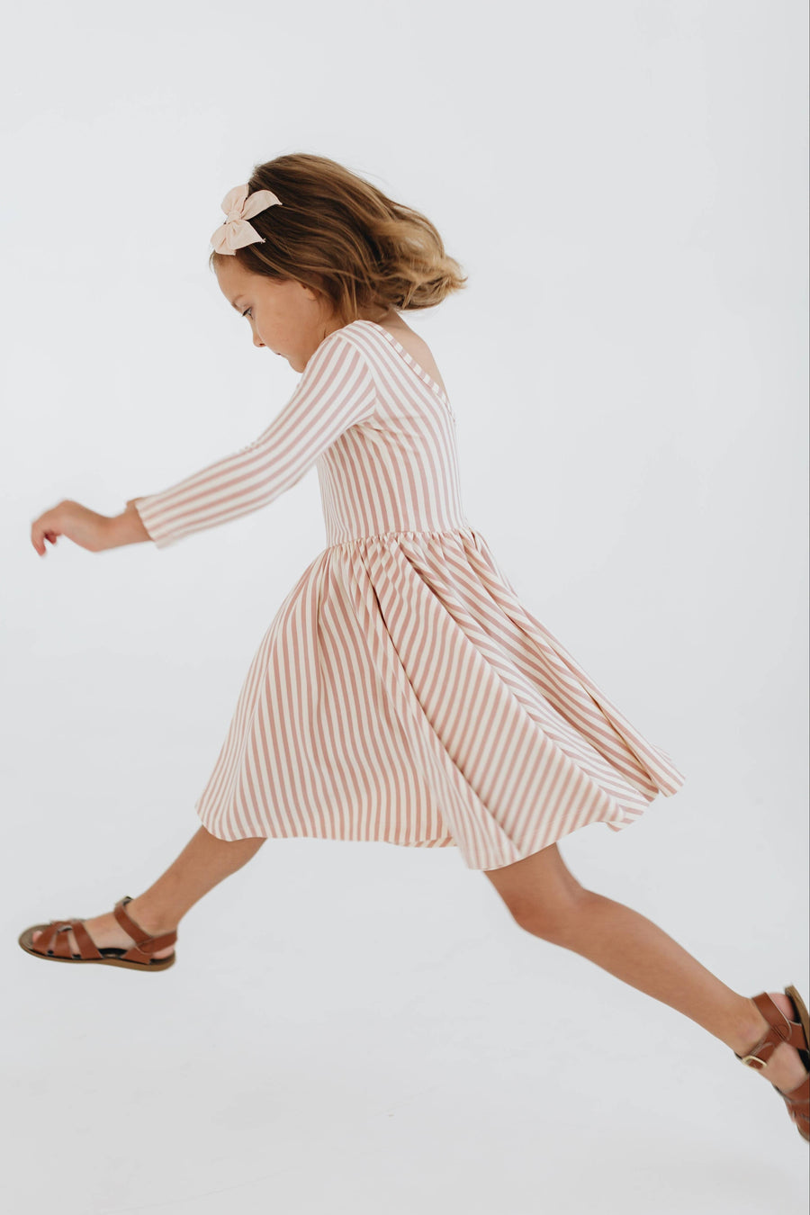 3/4 Sleeve Twirl Dress in Vintage Pink Stripes