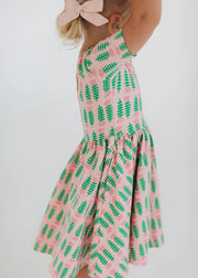 Short Sleeve Twirl Dress in Pink Tulips