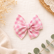 Fable Bow on Clip • Bubblegum Gingham