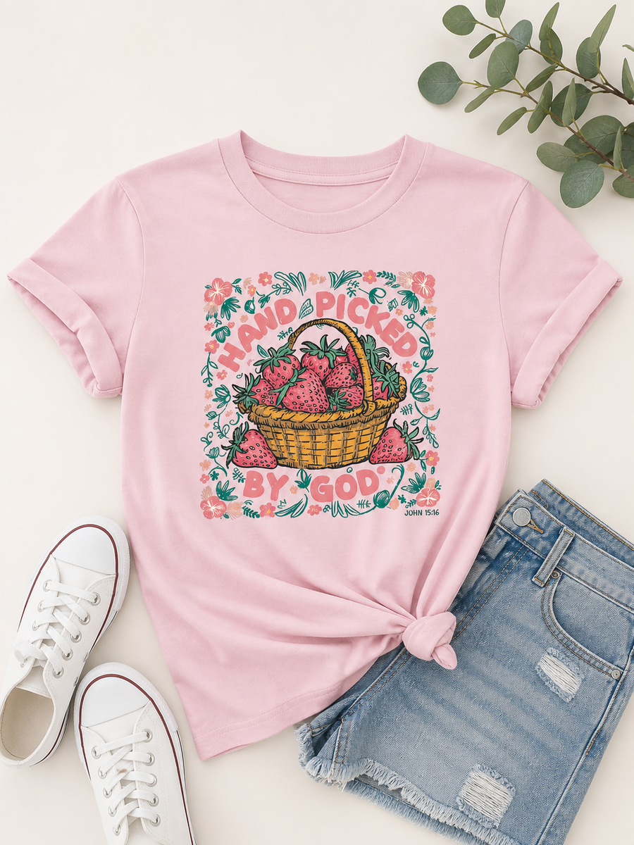 Handpicked by God Strawberries Youth Faith Graphic Tee