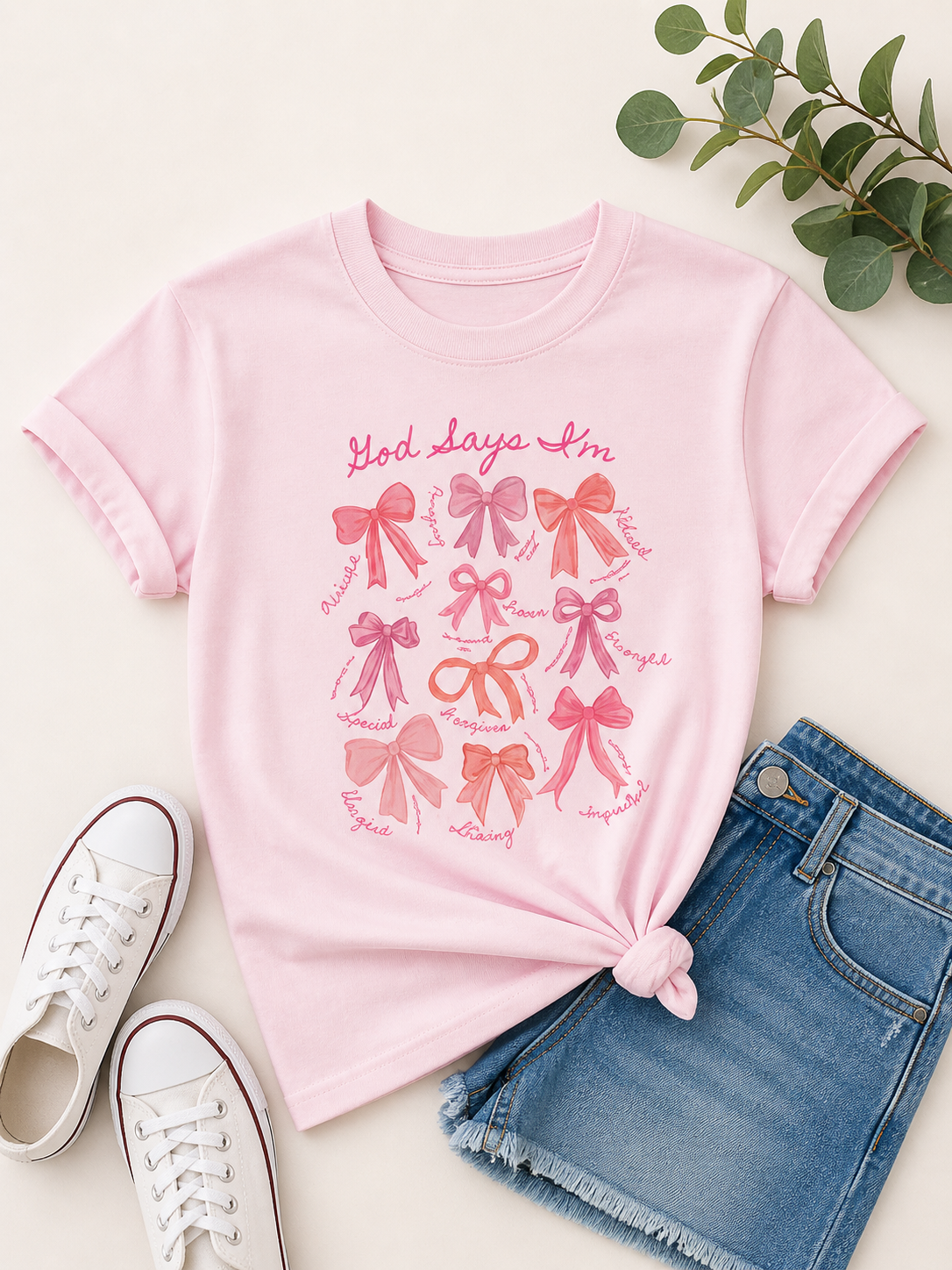 God Says I'm Coquette Bow Youth Faith Graphic Tee