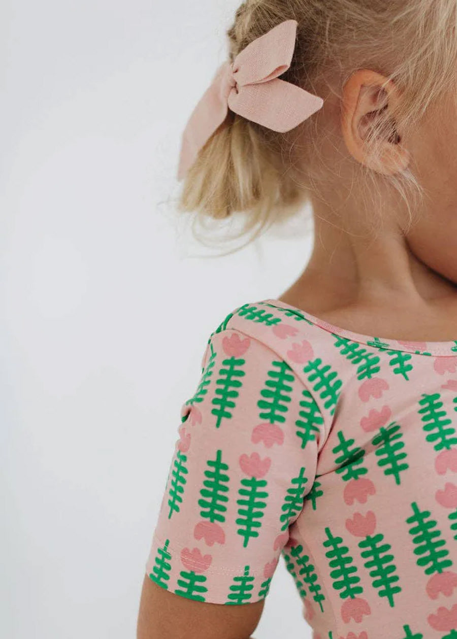 Short Sleeve Twirl Dress in Pink Tulips