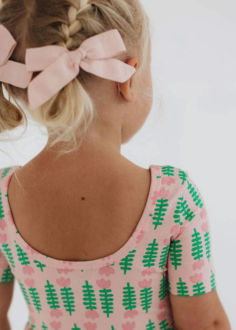 Short Sleeve Twirl Dress in Pink Tulips