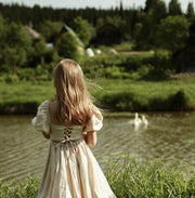 Cream Lace up Linen Dress