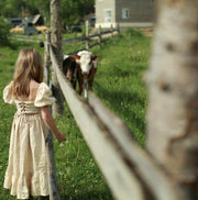 Cream Lace up Linen Dress