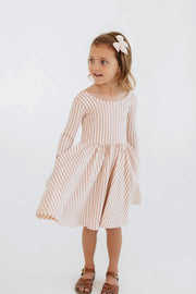 Vintage Pink Stripes 3/4 Sleeve Twirl Dress