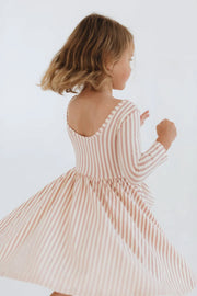 Vintage Pink Stripes 3/4 Sleeve Twirl Dress