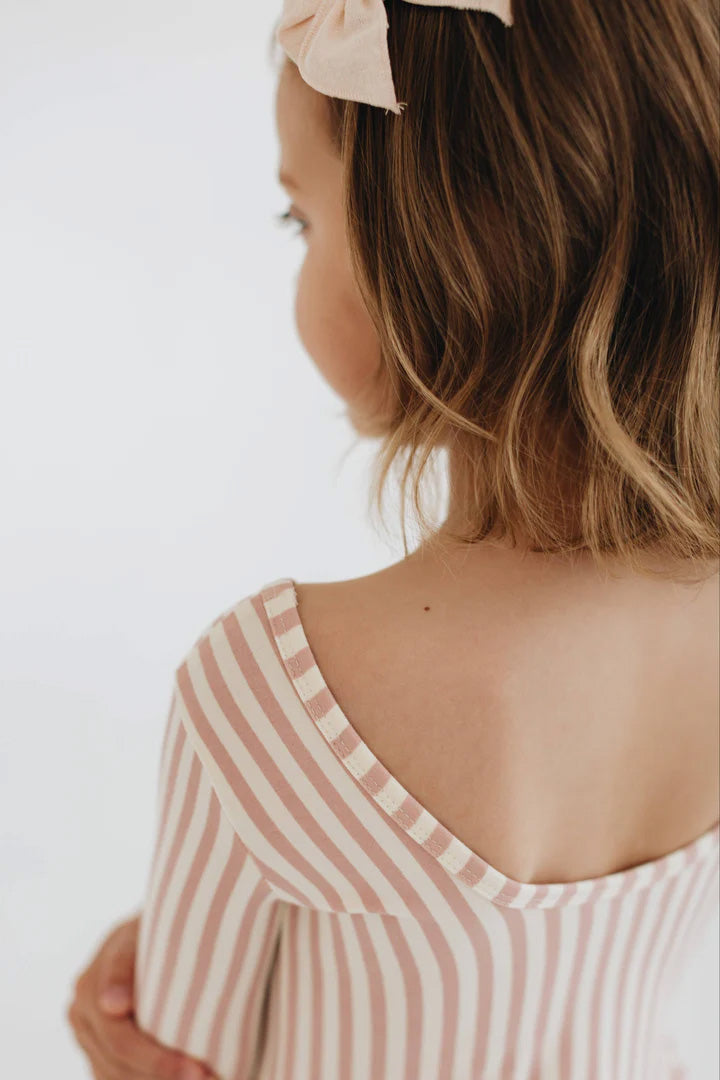 Vintage Pink Stripes 3/4 Sleeve Twirl Dress
