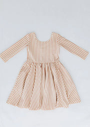 Vintage Pink Stripes 3/4 Sleeve Twirl Dress