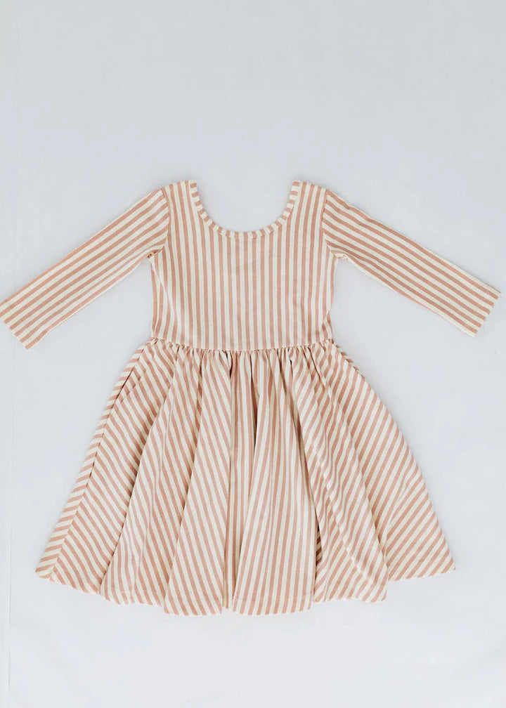 Vintage Pink Stripes 3/4 Sleeve Twirl Dress