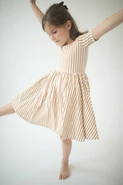 Toffee Stripes Short Sleeve Twirl Dress