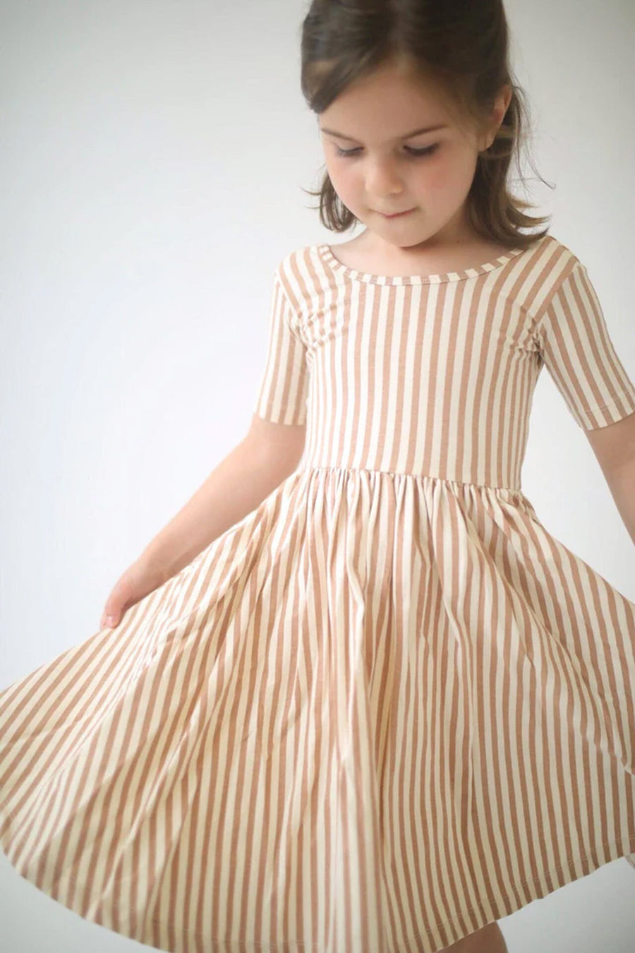 Toffee Stripes Short Sleeve Twirl Dress