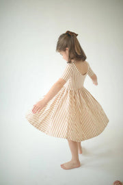 Toffee Stripes Short Sleeve Twirl Dress