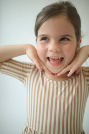 Toffee Stripes Short Sleeve Twirl Dress