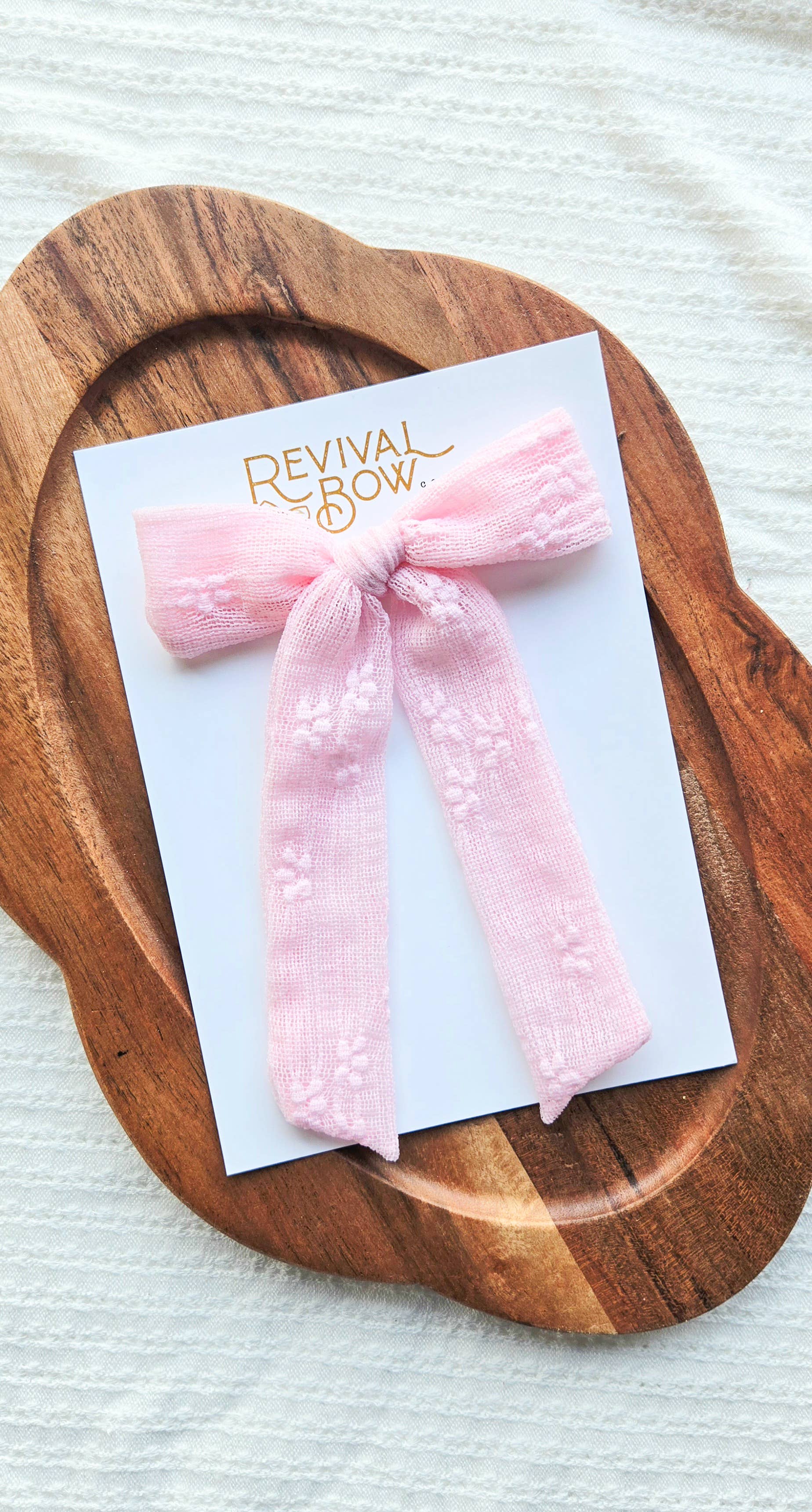 Long Tail Bow on Clip • Pink Floral Lace