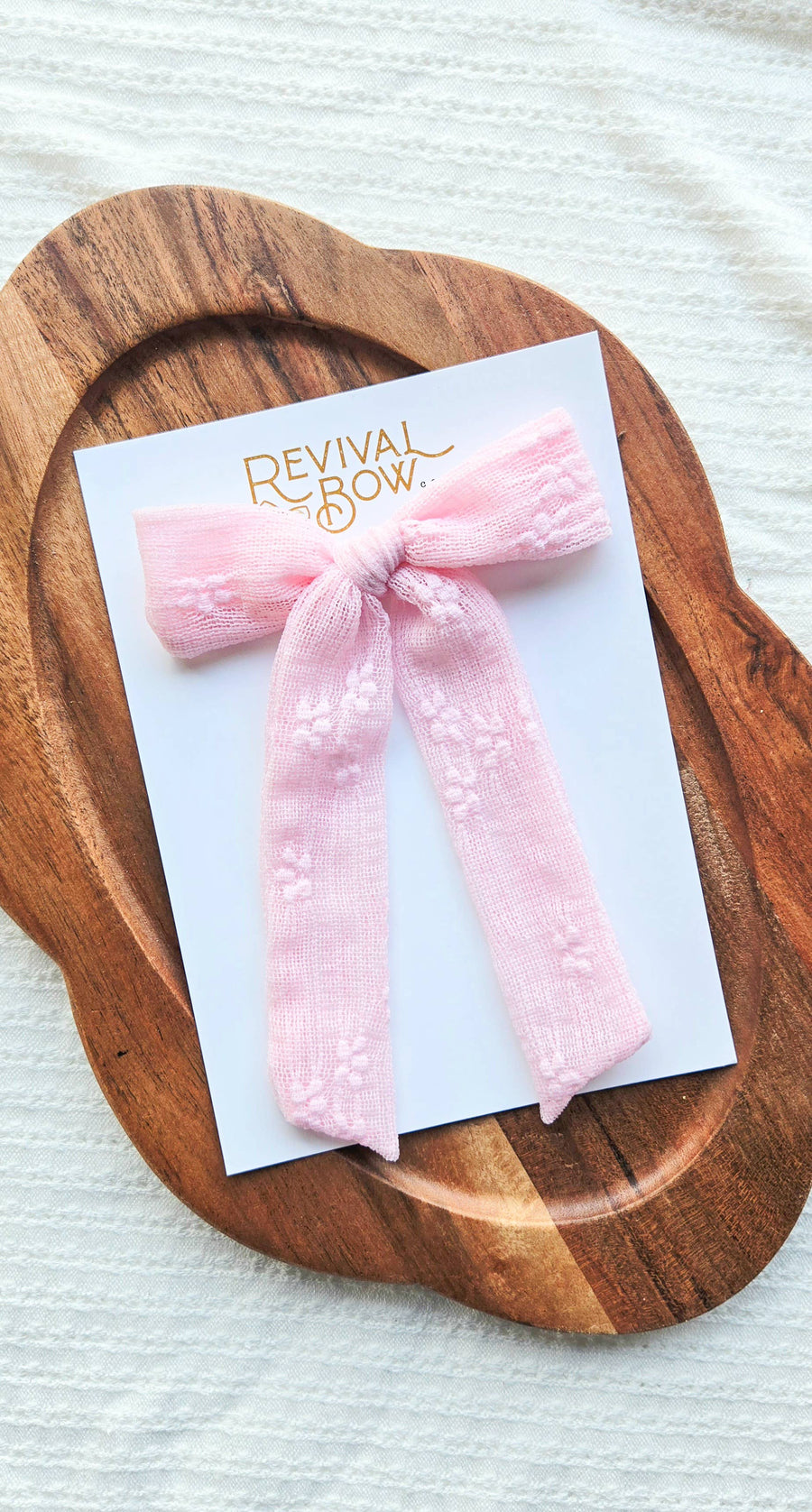 Long Tail Bow on Clip • Pink Floral Lace