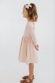 3/4 Sleeve Twirl Dress in Vintage Pink Stripes