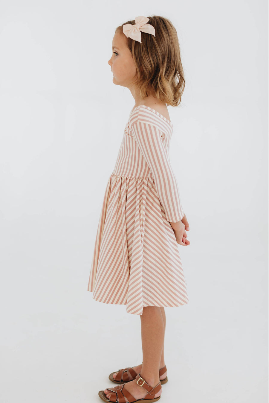 3/4 Sleeve Twirl Dress in Vintage Pink Stripes