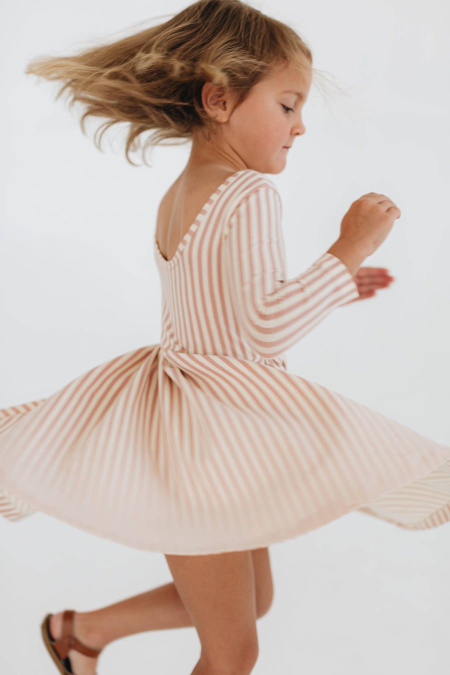 3/4 Sleeve Twirl Dress in Vintage Pink Stripes