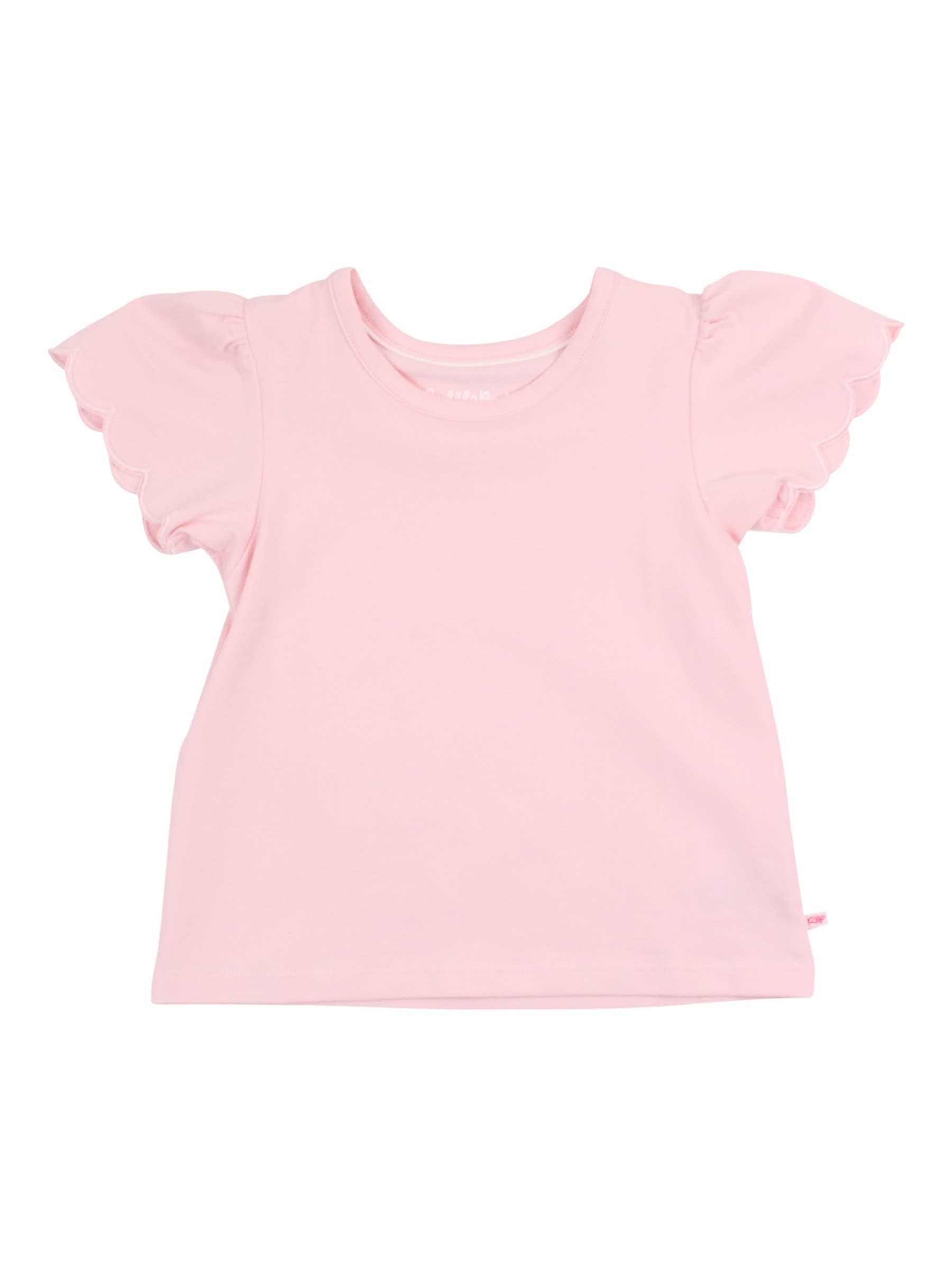 Girls Pink Knit Short Sleeve Scallop Tee