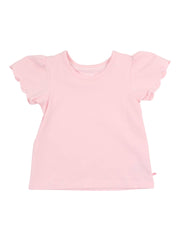 Girls Pink Knit Short Sleeve Scallop Tee