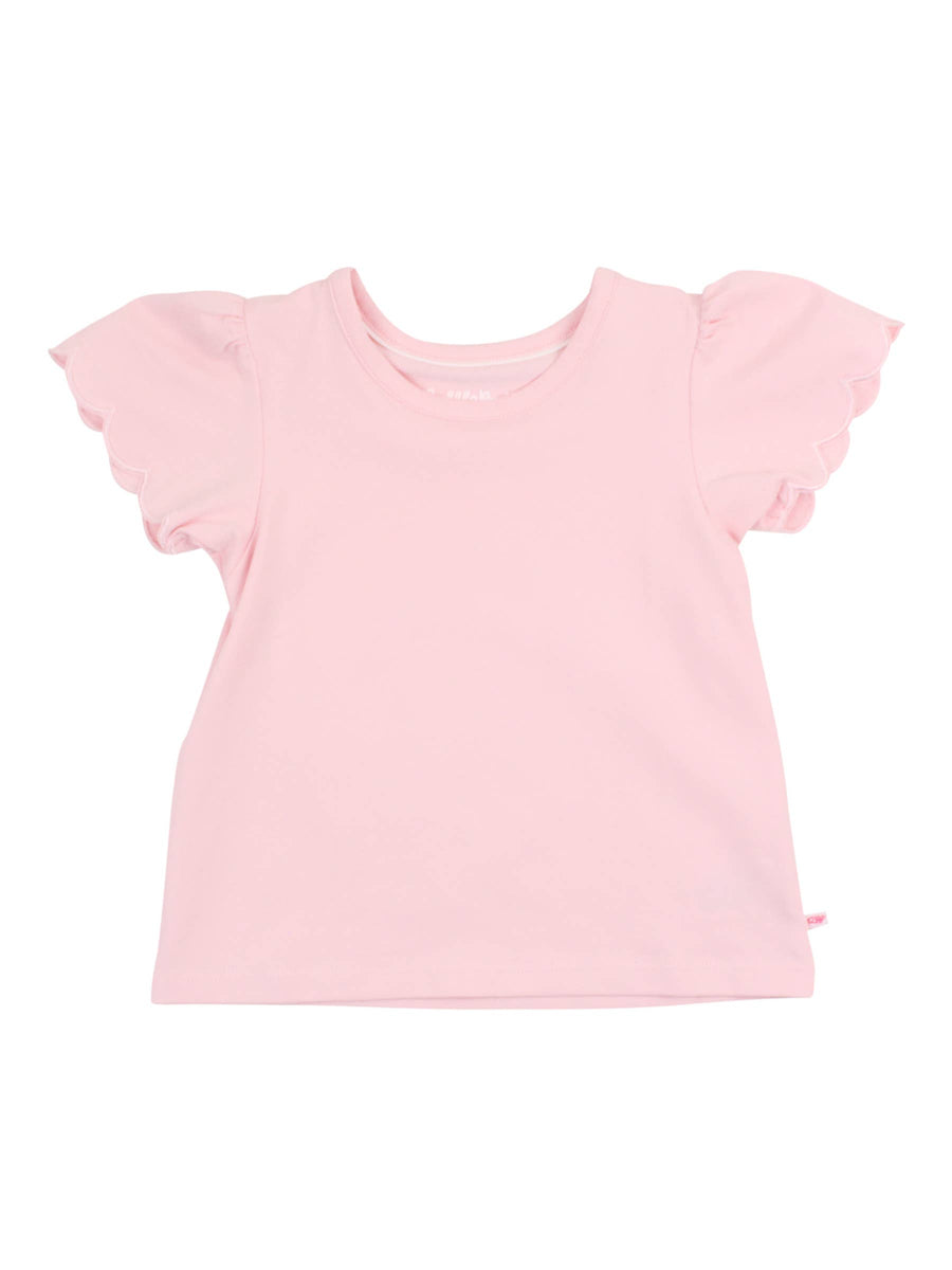 Girls Pink Knit Short Sleeve Scallop Tee