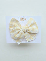 Fable Bow on Clip • Light Cream Plaid Gauze