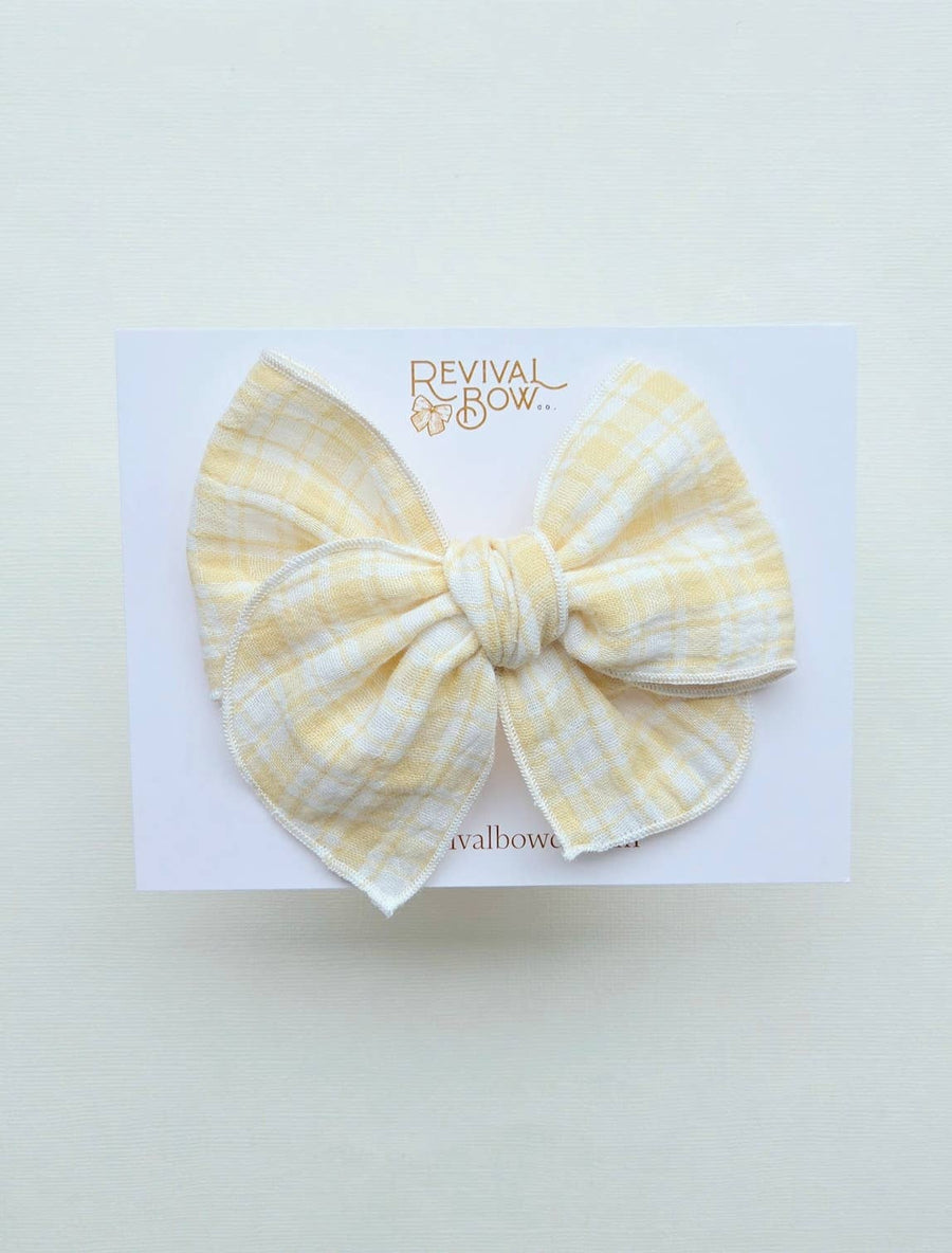 Fable Bow on Clip • Light Cream Plaid Gauze
